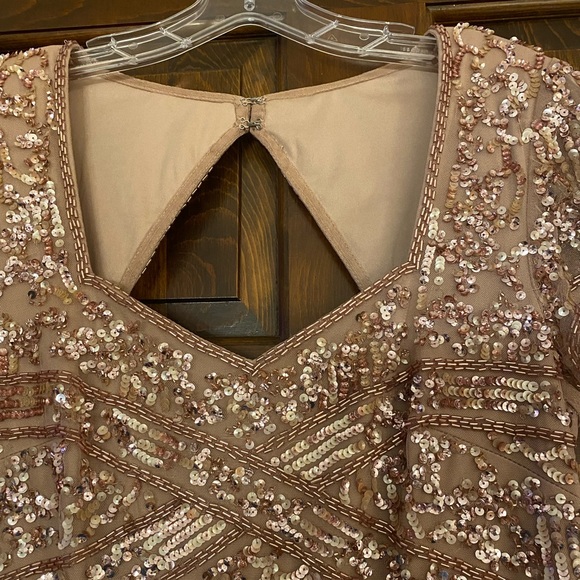 Adrianna Papell LONG BEADED DRESS WITH CAP SLEEVES IN Rose Gold - Picture 4 of 7